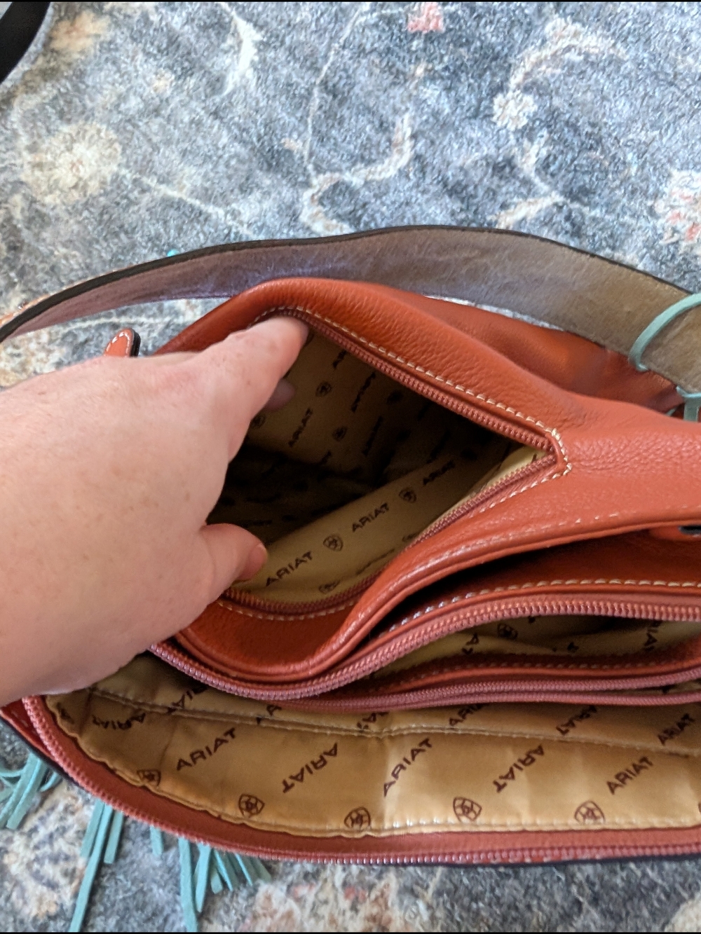 Ariat Fringe Brown & Turquoise Women’s Shoulder Bag Purse Tote Concealed Carry - Picture 8 of 11